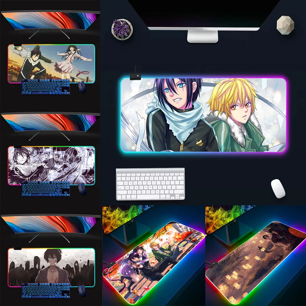 Noragami RGB Pc Gamer Keyboard Mouse Pad Mousepad LED Glowing Mouse Mats Rubber Gaming Computer Mausepad