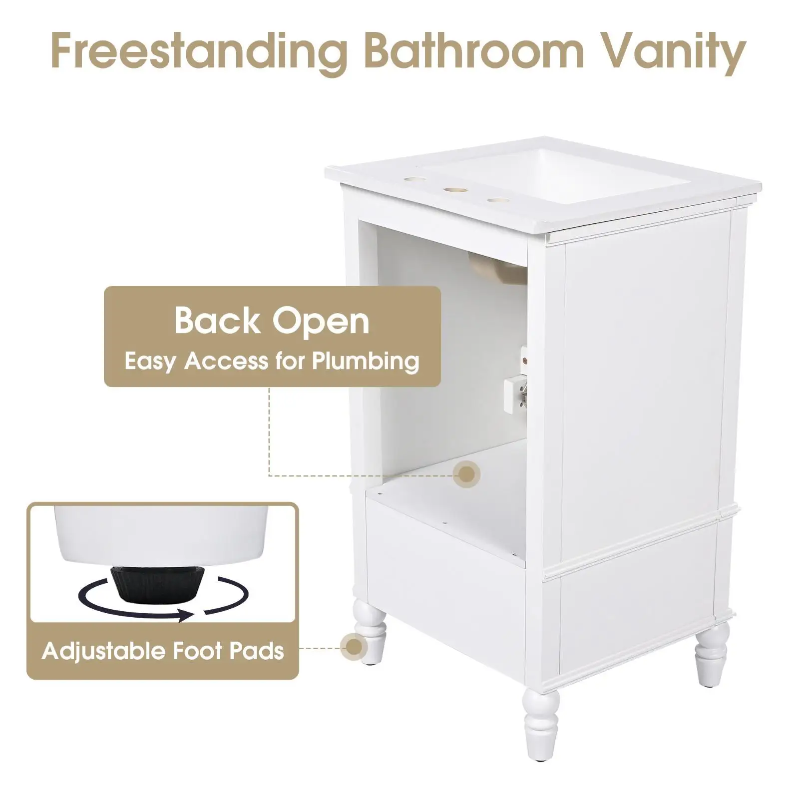 

White Bathroom Vanity Cabinet with Ceramic Sink for Small Bathroom Organizer and Modern Storage Solution