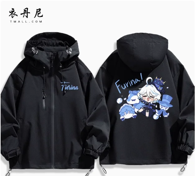 Anime Genshin Impact Focalors Hooded Outdoor Jackets Cosplay Autumn Winter student Men Women Coat Jacket Tops