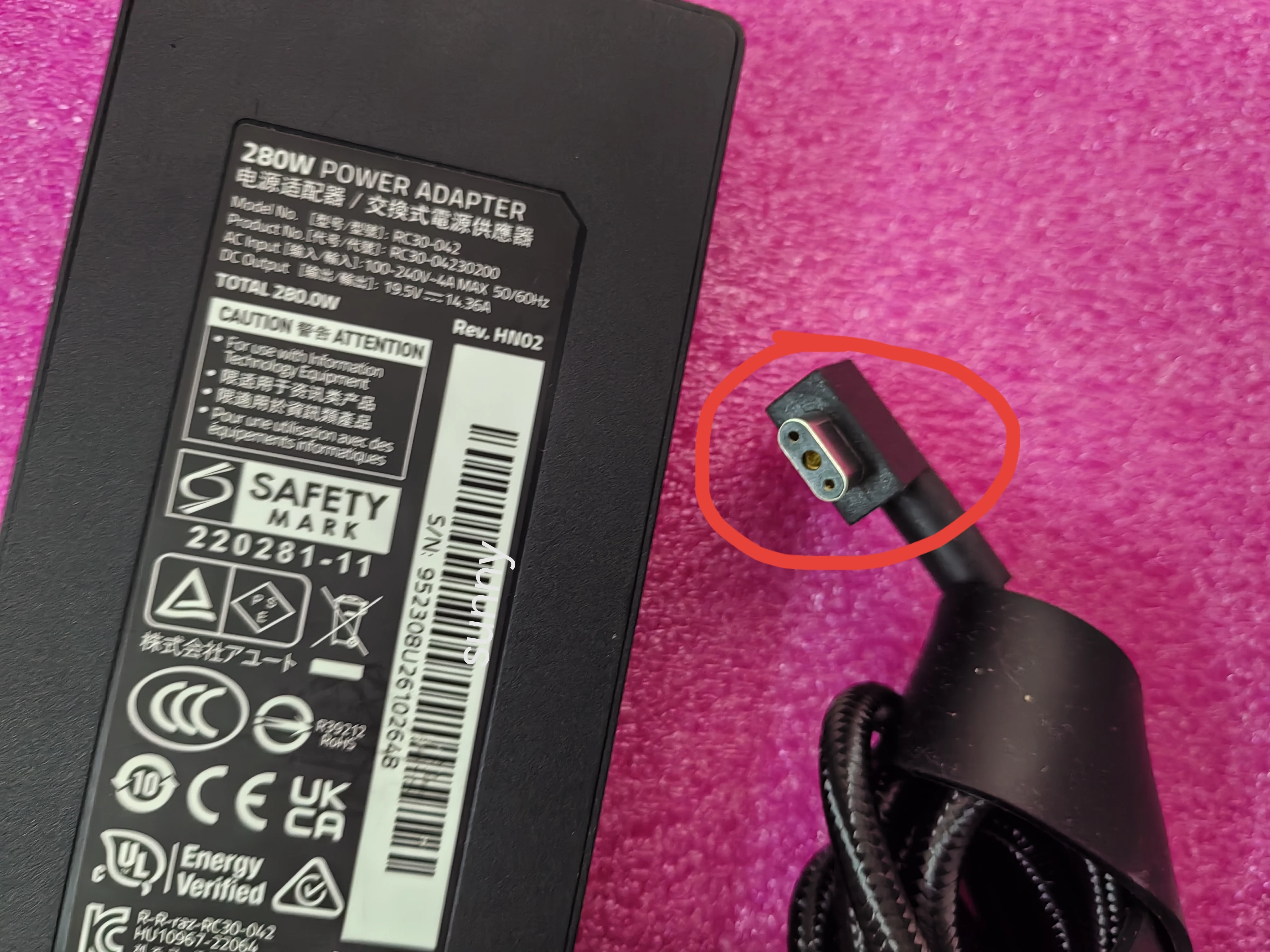 RC30-042 For Razer Blade 16(2024) RZ09-0510 RZ09-0510SEN3 RTX4070 Laptop 280W 19.5V 14.36A Genuine AC Adapter