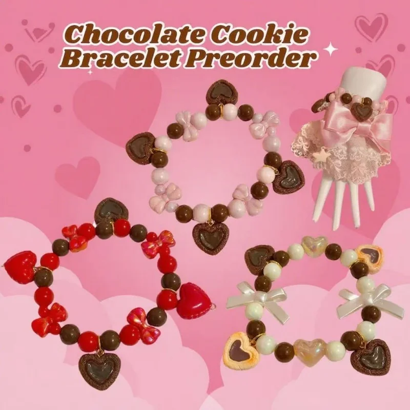 Pulsera linda de muñeca hecha a mano Y2K: diseño de galleta de chocolate Sweet Girl, joyería para amantes de los postres Foodie, dulce que aumenta el estado de ánimo