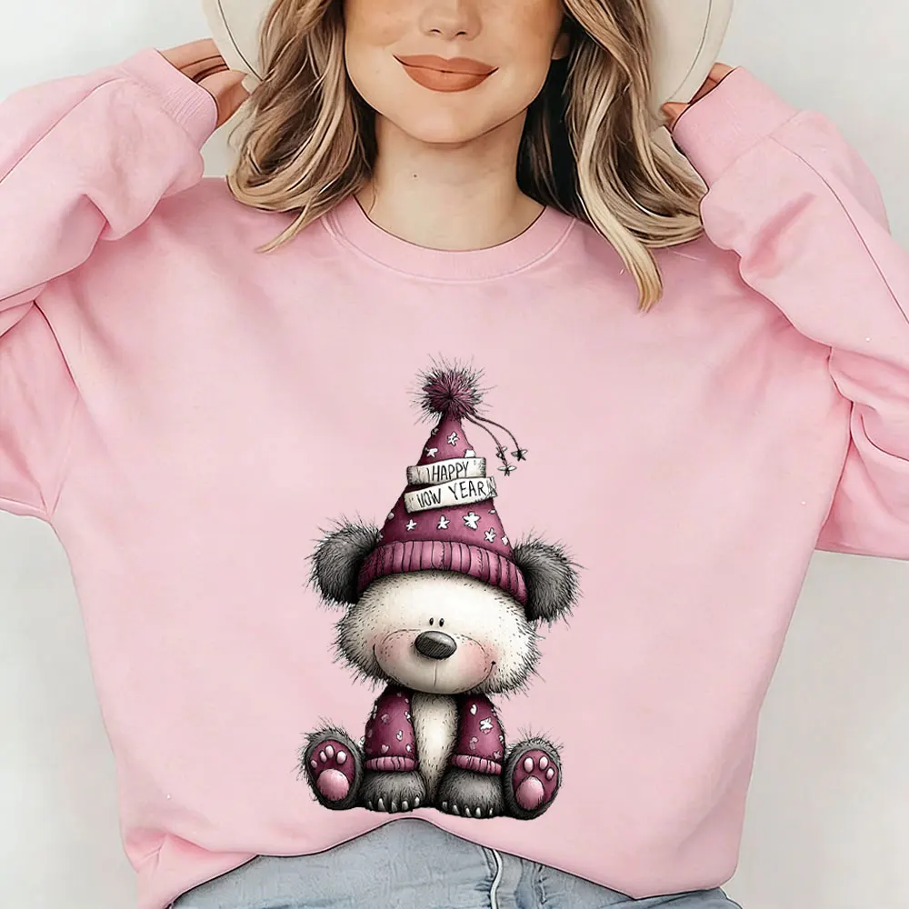 

Новогодний модный повседневный свитшот с принтом животных Clipart 2026, с Новым годом, праздничный свитер для вечеринки, зимняя одежда для женщин
