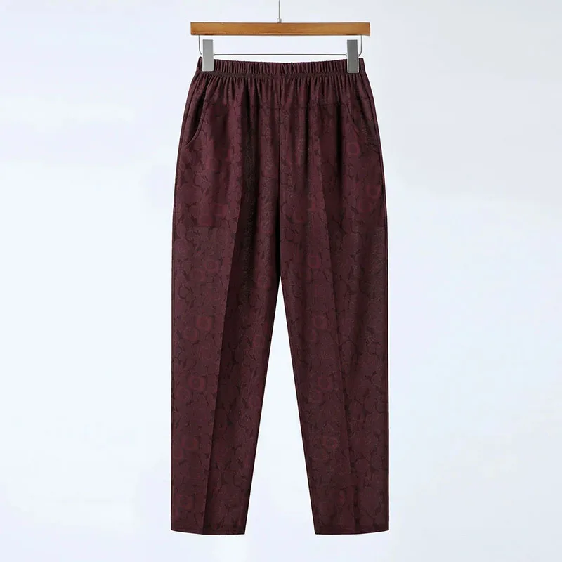 Mom's Casual Pants Summer Thin 2025 Pants Grandma Loose Straight Tube Wearing Ice Silk Trousers For Middle-Aged Elderly People