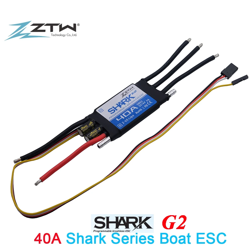 ZTW Shark 40A G2 BEC Waterproof Brushless Prammable ESC For Boat With Water-cooling