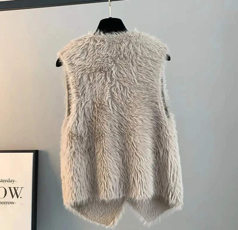 Chaleco de punto holgado para mujer, cárdigan, nuevo suéter de piel sintética de visón, chaleco, prendas de vestir exteriores para primavera, Otoño e Invierno