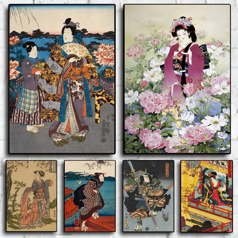 Japanese Ukiyo E Painting Anime Posters Sticky HD Quality Wall Art Retro Posters for Home Room Wall Decor