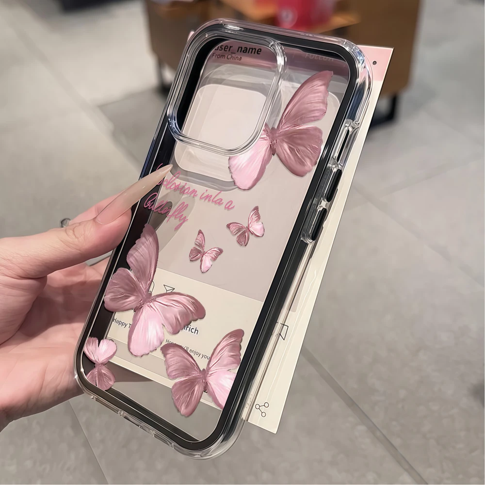 Luftige, transparente rosa Schmetterlings-Handyhülle für Galaxy A57 A37 A55 A54 A36 A35 5G S25 S24 S23 Plus, transparente zweifarbige Airbag-Hülle – Detail 3