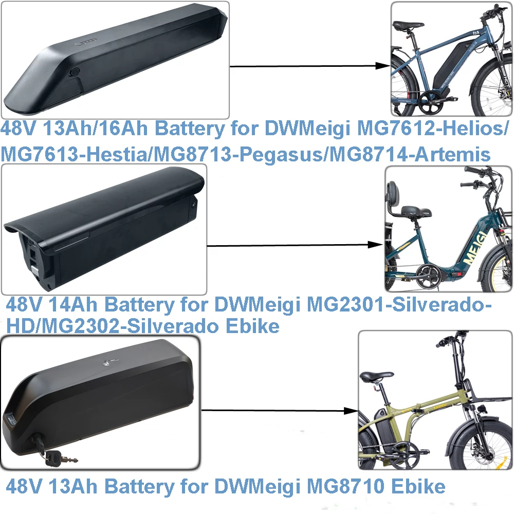 Electric Bike Tricycle Li-ion Battery 48V 13Ah 14Ah 16Ah for DWMEIGI MG2301 MG2302 MG2303 MG7612 MG7613 MG8710 MG8713 MG8714