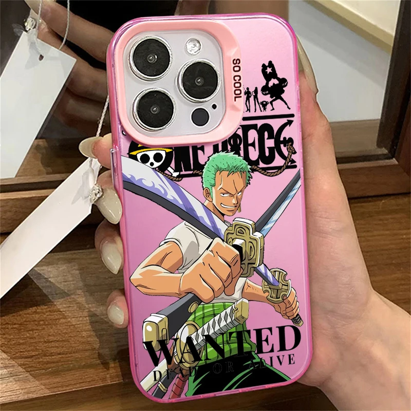 O-one Stücke Cartoon Zoro süß für iPhone 15 14 13 12 11 Pro max xs max x xr 7 8 plus 6s Mode bunte silberne Telefon hülle