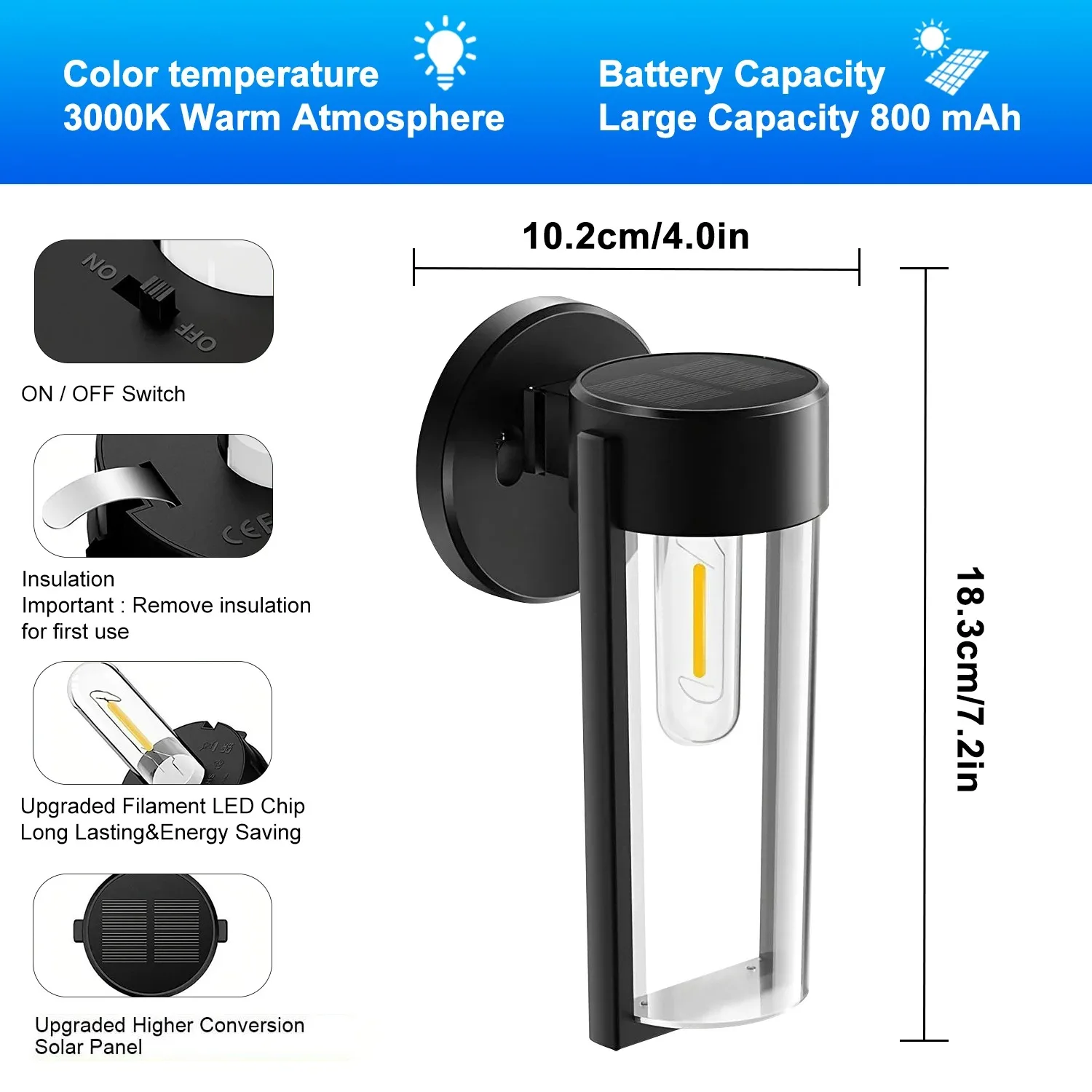 Lámpara Solar de noche de tungsteno, lámpara de pared con Sensor de movimiento inteligente, luz blanca cálida, impermeable, decoración de patio y jardín