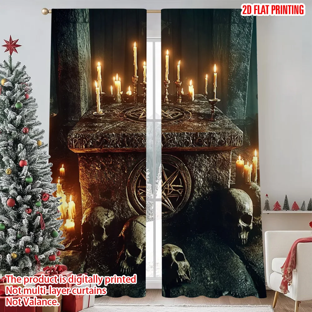 

2pcs 2D flat printing Merry Christmas Party Curtains ancient altar Versatile Fabric Without Electricity Festive Curtains Perfect