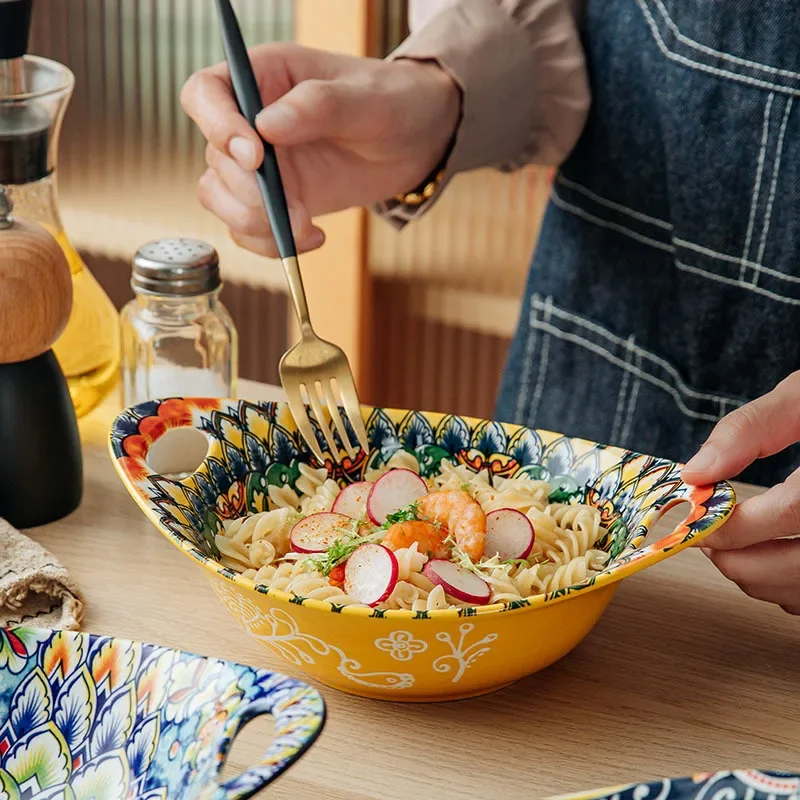 8.5 inch Gold Ingot Bowl Underglaze Colored Ceramic Tableware Bohemian Style Restaurant or Household Tableware