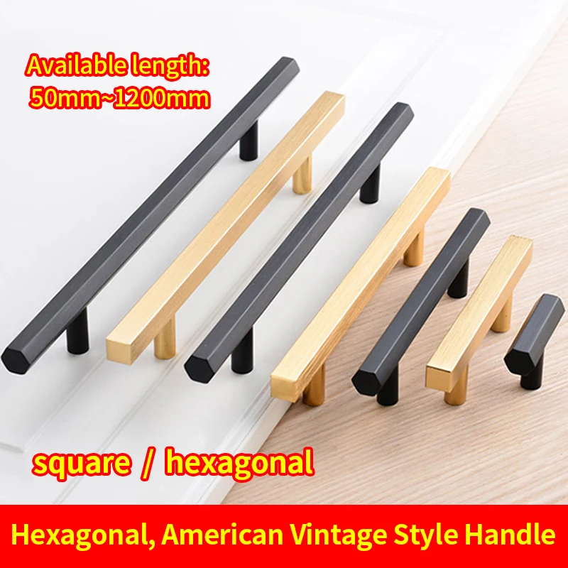 

Light Luxury Simple Furniture Closet Door Kitchen Cabinet Handle Drawer Handle Gold Black Solid Square Hexagonal Handle American