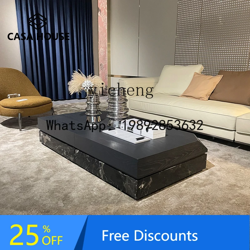 

LYY minimalist high-end sense of antique natural marble coffee table black rose elm pattern rectangular coffee table