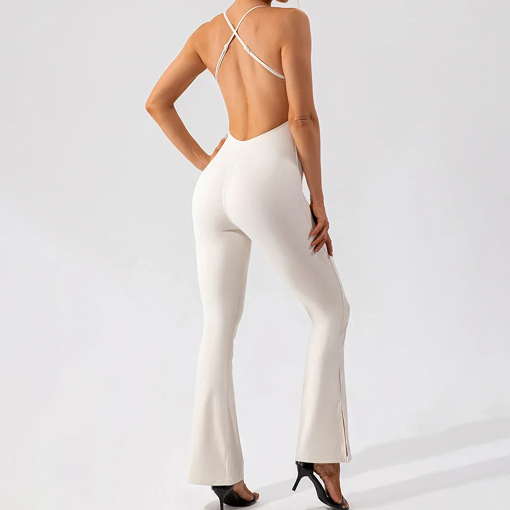 

Sexy Cross Backless Bodycon Sporty Jumpsuit with Cups Women One Piece Gym Workout Outfit Sportswear Sleeveless Fitness Overalls