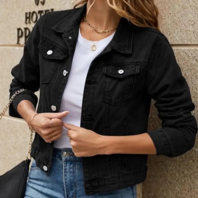 

Coat Denim Blue Winter Womens Summer Knitting Mini Balloon Sleeved Outwears Pocketed Hip-Pop Airy Open-Front Lightweight Layered