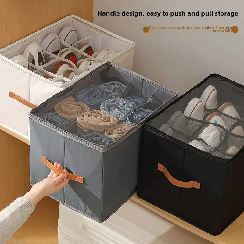 

Multifunctional Grid Storage Shoes Box Cross-border Foldable Fabric with Cover Dustproof and Washable Sundries Storage Box