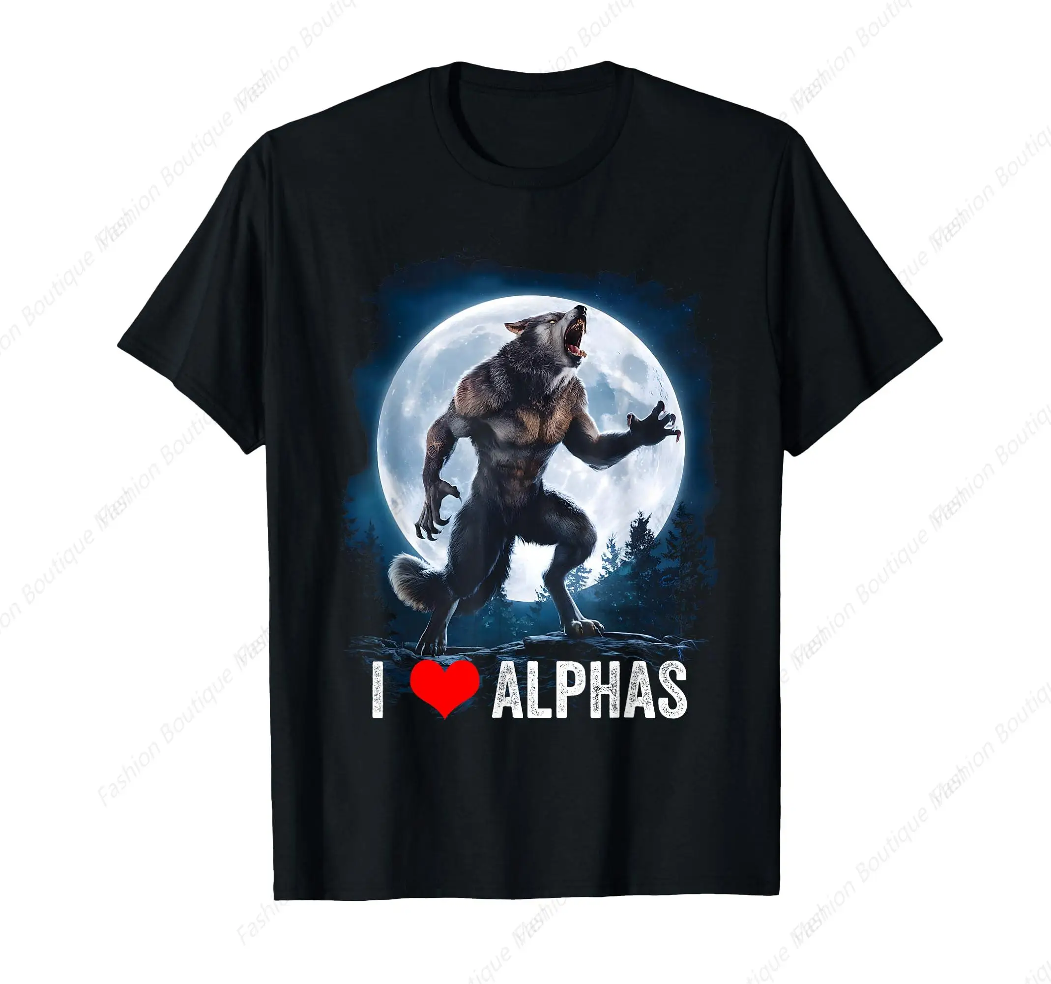 Funny Cringe Werewolf Wolf Meme I Heart Alphas I Love Alphas T-Shirt Leisure Drop Pure Cotton Loose Couple Tee