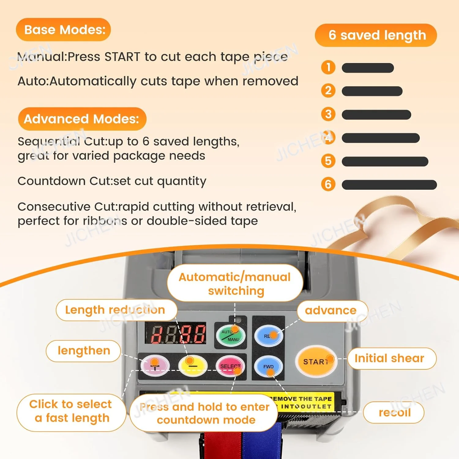 آلة قطع JC، موزع أشرطة أوتوماتيكي، قطع دقيق 999 مم، مثالية للشحن والمدارس والمطاعم والأعمال التجارية والساعة #4