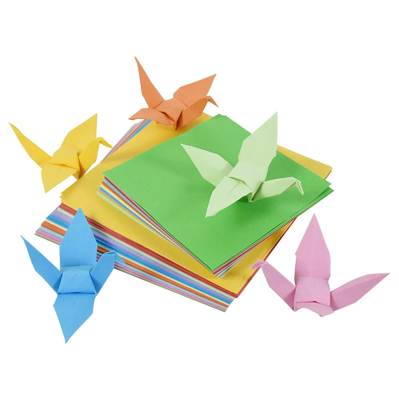 100pcs 4 Sizes Origami Square Paper Double Sided Folding Lucky Wish Paper Crane Craft DIY Colorful Scrapbooking