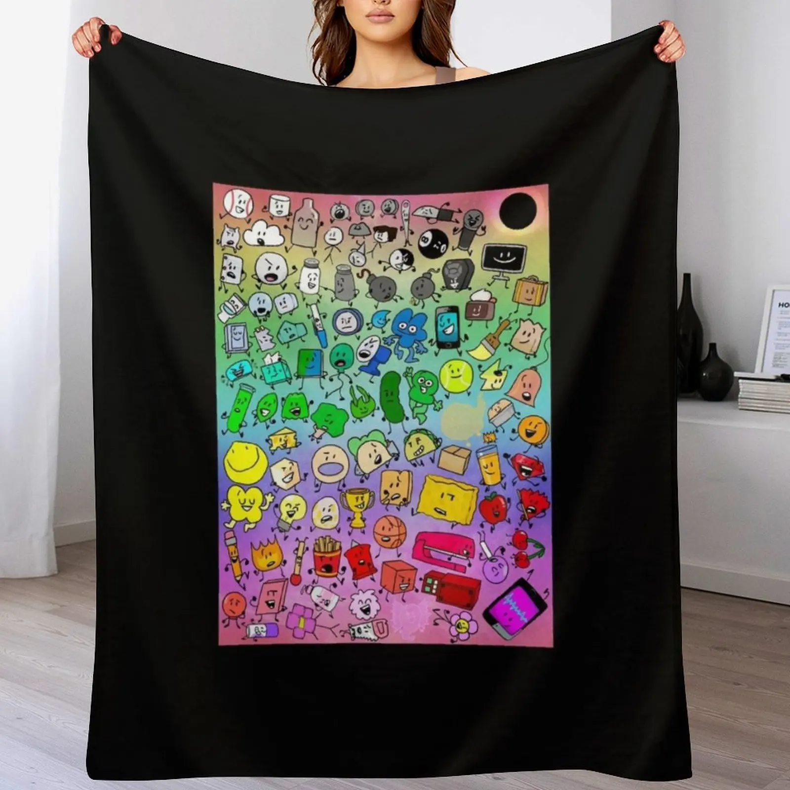 BFDI Inanimate Insanity All Characters (Rainbow) Throw Blanket Warm Napping Blanket for Office Couch Bed
