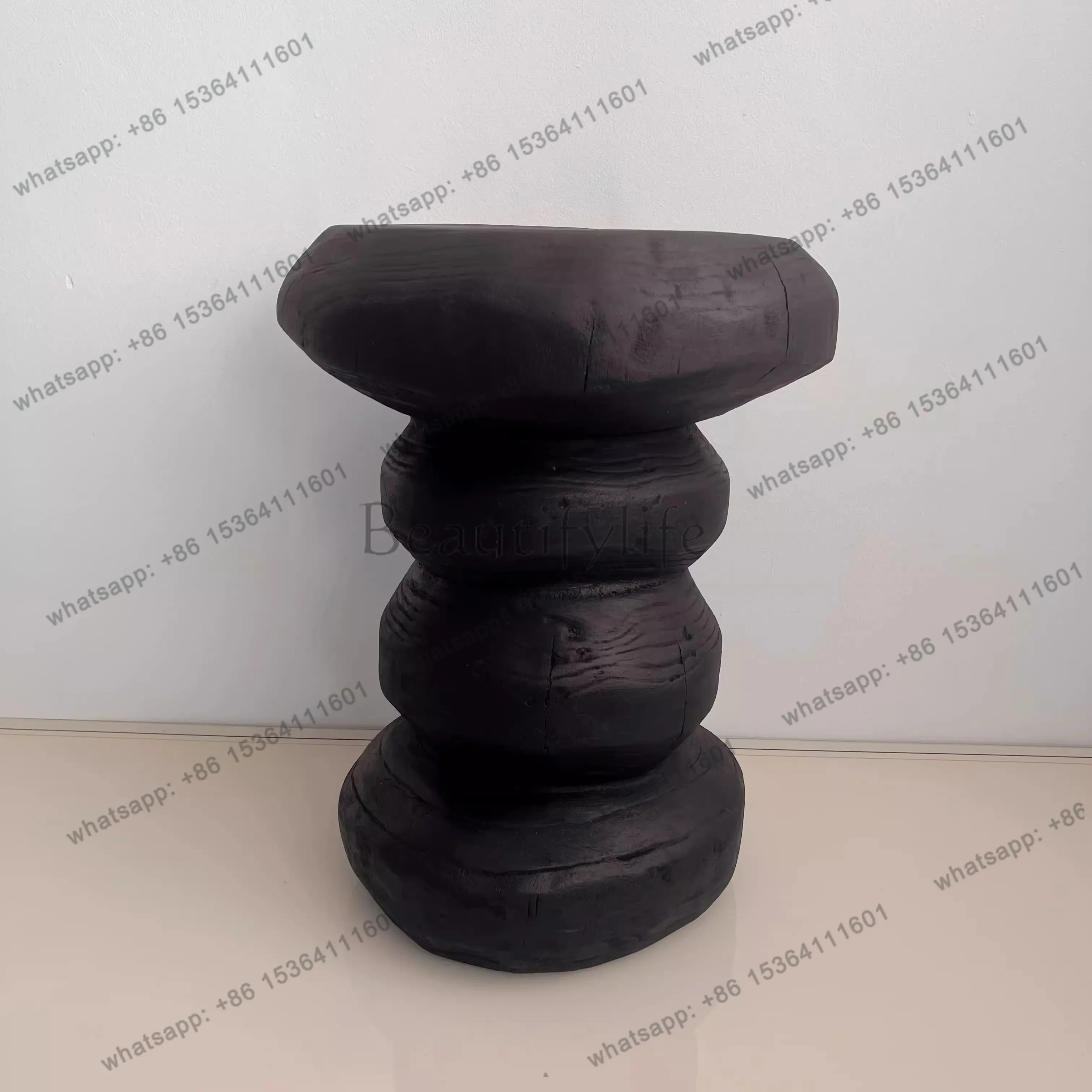 YJ Creative Solid Wood Stool Shoeshine Stool Root Carving Wooden Pier Wabi-silent Log Sofa Side Table Corner Table Decoration
