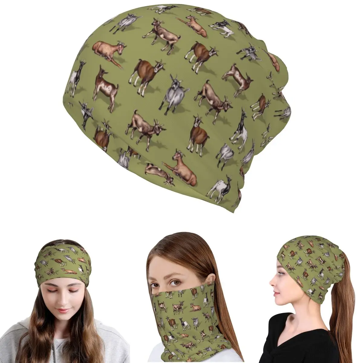 

Tiny Goats On Green - Goat Herd Pattern Bandana Neck Cover Mask Scarf Multi-use Cycling Scarf Beanies Hat Unisex Adult Washable