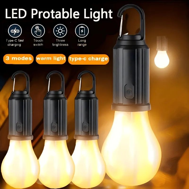 Portable Solar LED Camping Lantern Rechargeable Camping Light with USB-C Charging 3 Modes Tent Light with Hook for Emergency