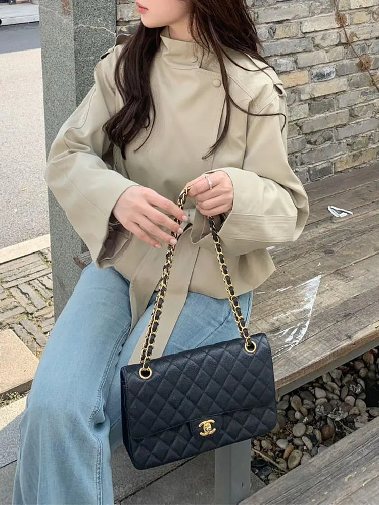 

Модная классическая корейская ветровка цвета хаки для женщин, маленький размер, однотонная, из полиэстера, для повседневной носки