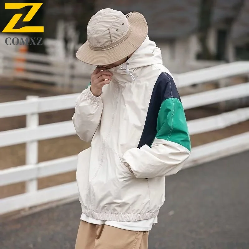 

COMXZ Men Stand Collar Outdoor Windbreaker Workwear Windproof Waterproof Fit Hiking Camping Fishing Casual Tactics Coat 2025