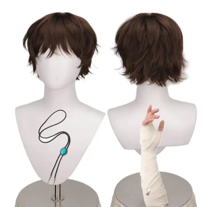 Anime Dazai Osamu Cosplay perruque Cosplay court marron résistant à la chaleur synthétique cheveux perruques Dazai Osamu perruque Halloween