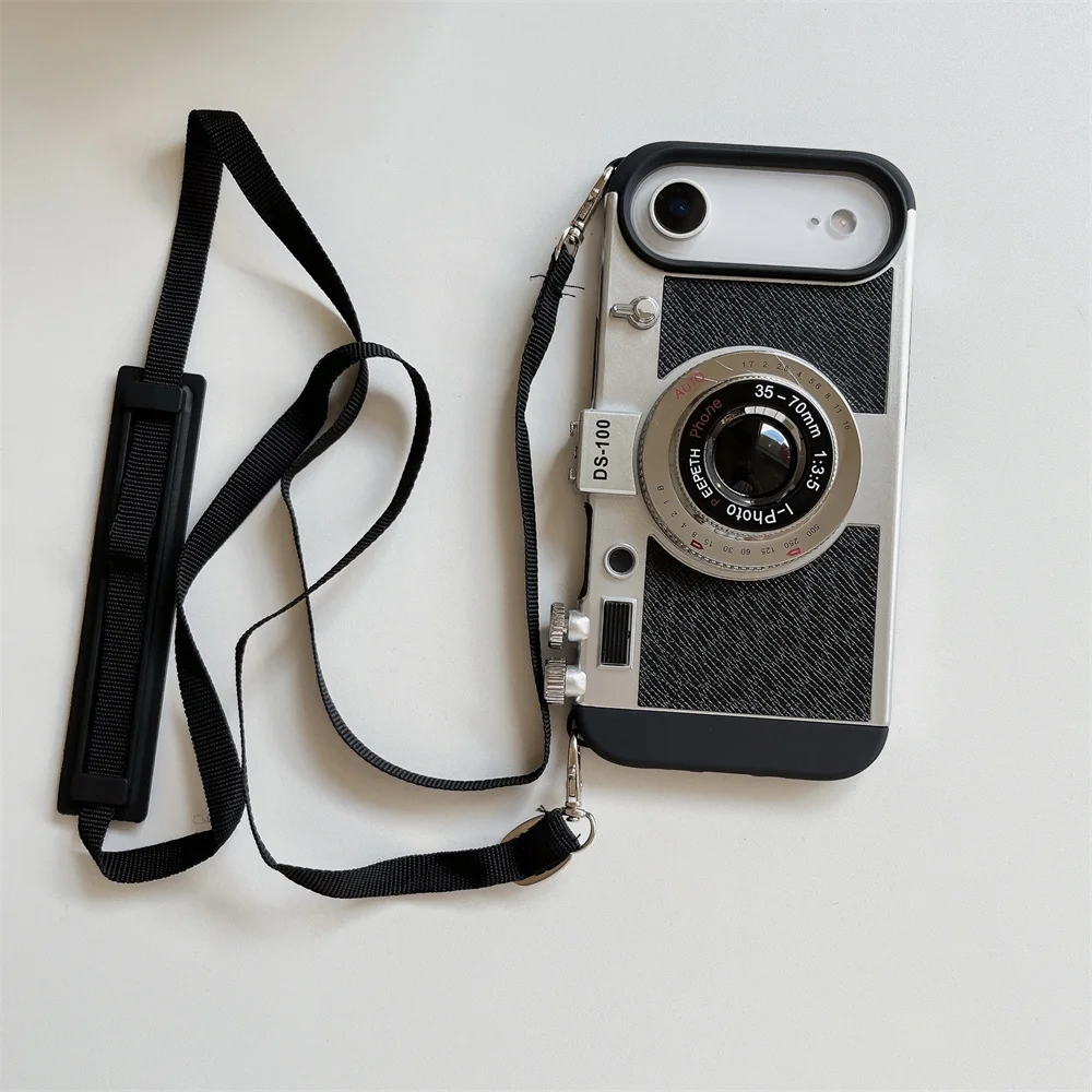 3D Retro Kamera Crossbody Lanyard Handyhülle für IPhone 17 Air 16 Pro Max 15 14 13 11 12 Mini XS Max XR X SE 2020 2022 7 8 Plus