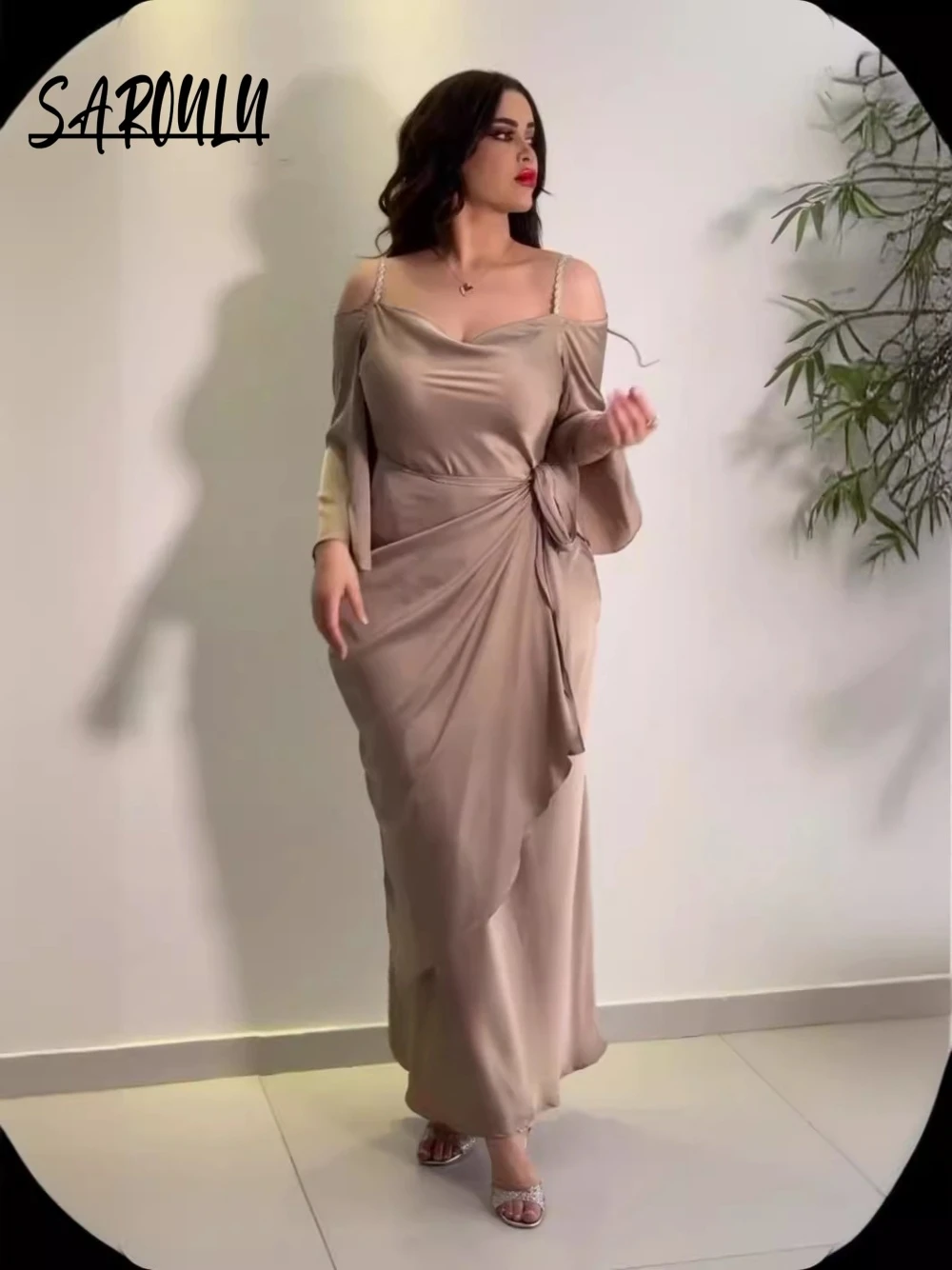 

On Sale Champagne Off Shoulder Sexy Evening Dress Women Banquet Party Date Prom Wear S-2XL Simple Dreamy Cocktail Gown