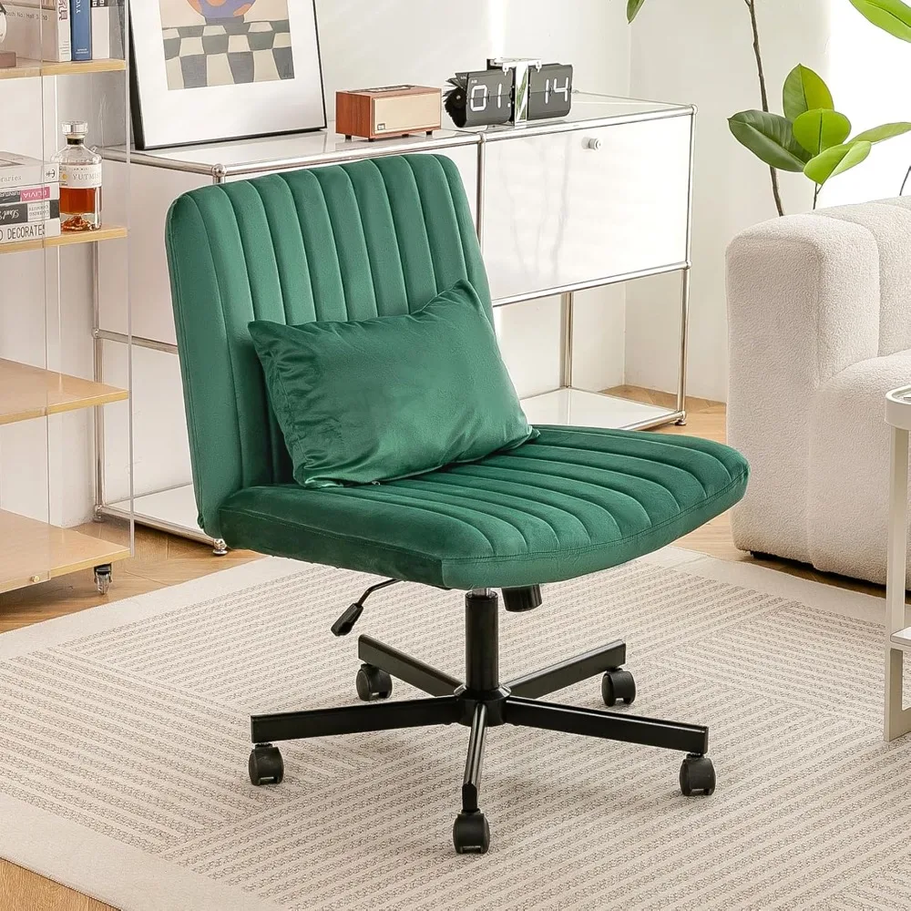 

Criss Cross Chair, Office Chair Cross Legged with Wheels, Armless Office Chair, Velvet Desk Chairs with Wheels for Home Office,