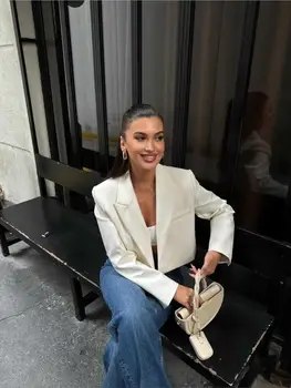 2025年新款春季時尚女士短版西裝外套,優雅純色西裝夾克,高街OL時尚黑色短外套 10 最佳銷售 短版西裝外套 - №5