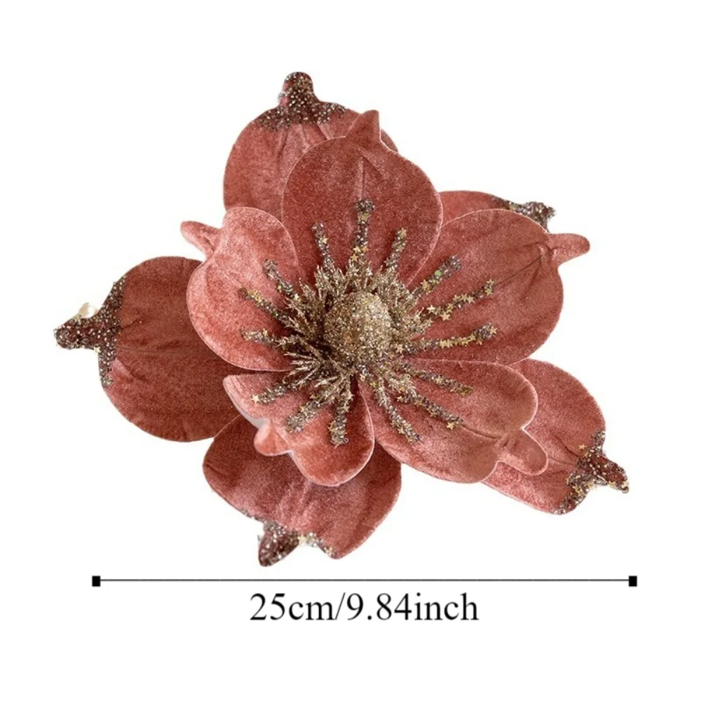 عيد الميلاد البونسيتة الاصطناعية بريق زهرة 25 سنتيمتر الترتر وهمية الزهور التصوير الدعائم الفانيلا ثلاثية الأبعاد محاكاة ماغنوليا #6