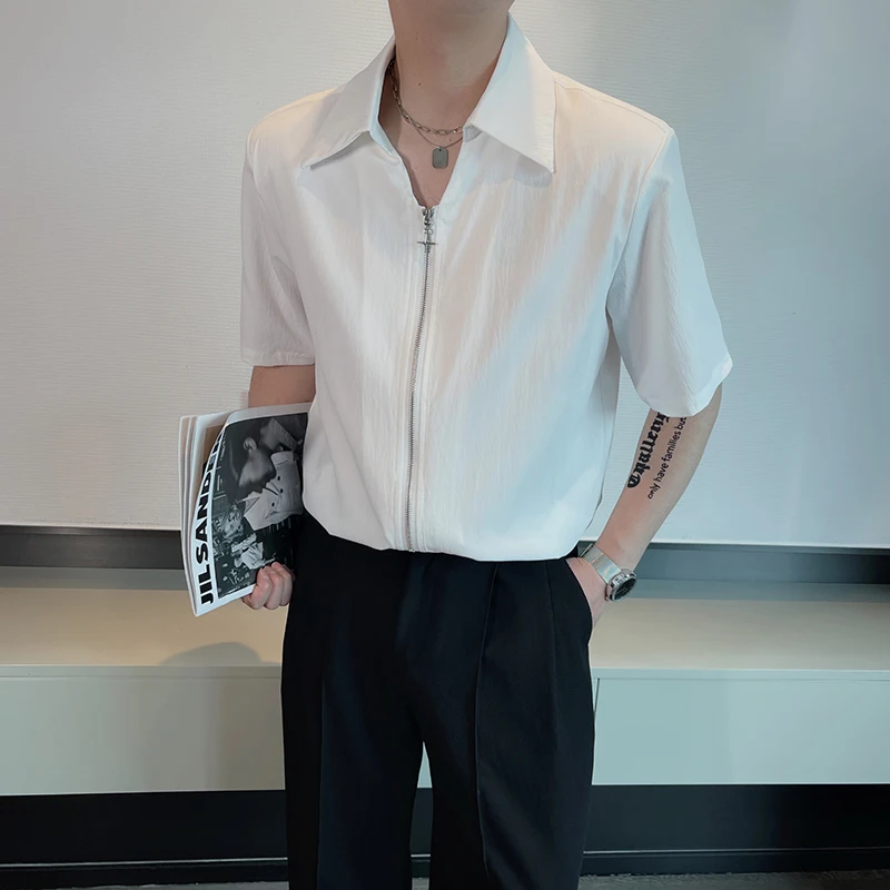 

Повседневная свободная мужская ort Sve irt на молнии V-Ne f Sve Faionable Универсальная летняя молодежная lin irt Regular Thi...