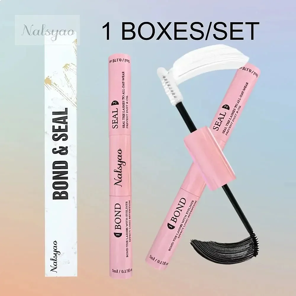 Eyelash Glue and Seal for Eyelash Clusters Strong Fixed Lasting 48H 2 in 1 5ml Black Glue + 5ml Clear Seal