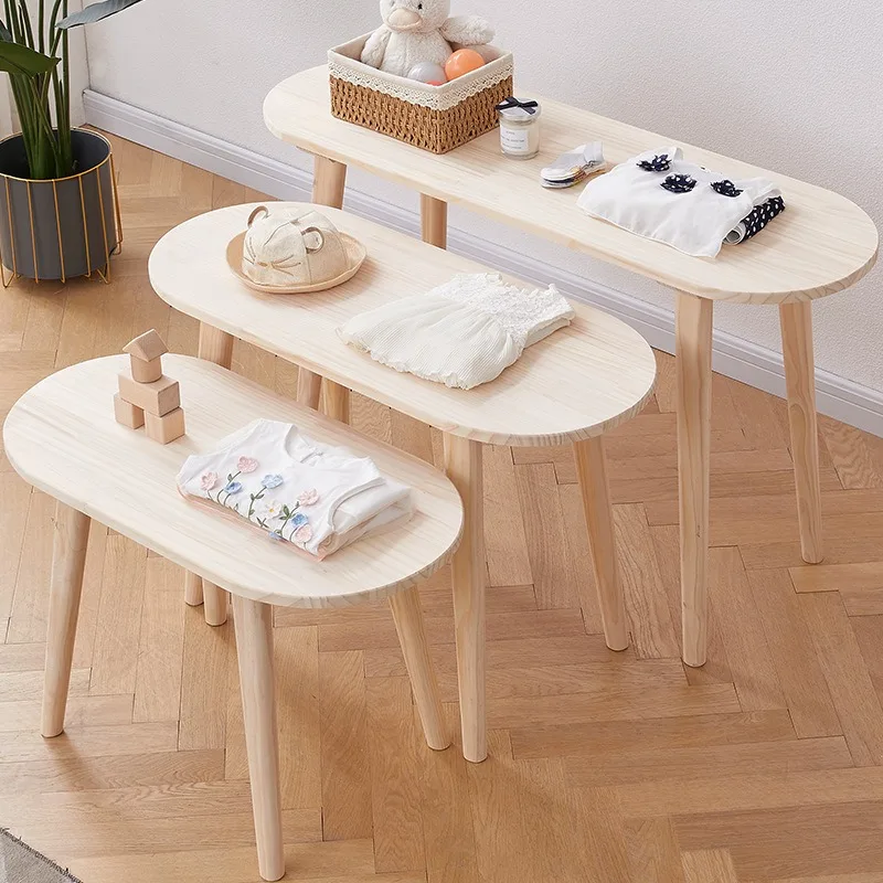 Clothing store display rack Floor-to-ceiling middle island rack, pine solid wood color running water table shoe and bag table