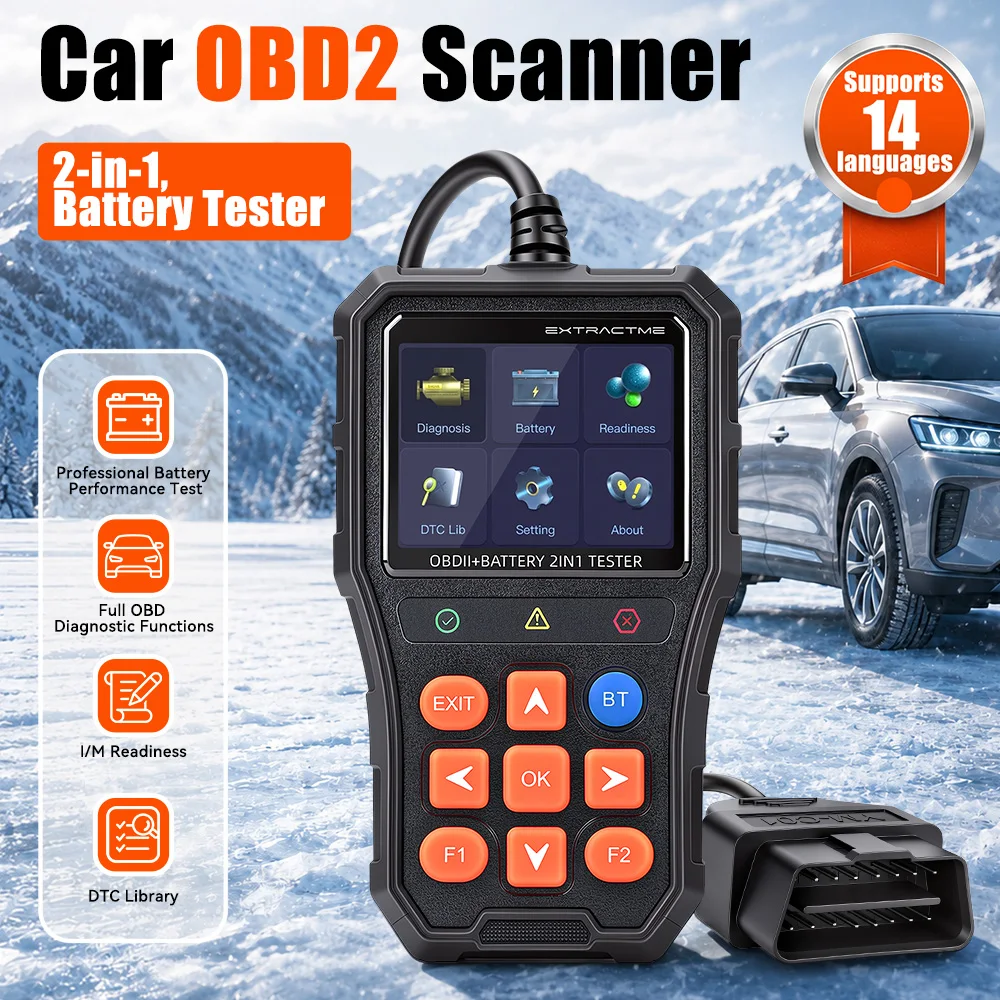 BT529 2IN1 OBD2 Scanner & 12‑24V Car Battery Tester Auto Fault Code Reader Real‑Time Data Bluetooth APP Multi‑Language