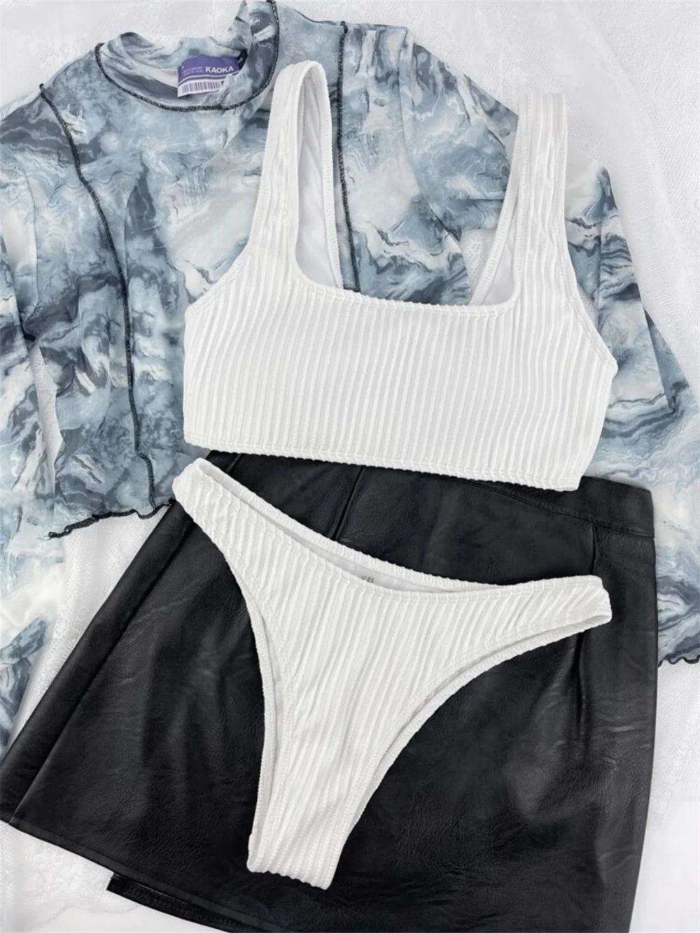 Sexy Rippen Tankini Push-Up Bikini Set HighWaist Bademode Y2K Badeanzug Frauen Urlaub Outfit Strand Badeanzug Bikinis De Mujer