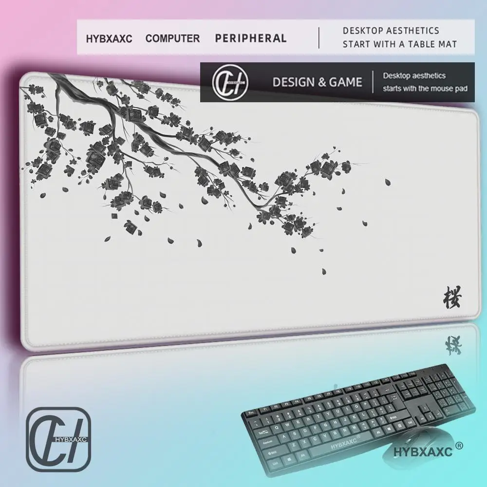 

HYBXAXC Japanese Style Sakura Torii MousePad Black White Pink Art DeskMat Non-Slip Thick Base Gaming Keyboard Pad for Home