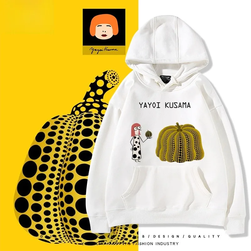 

Yayoi Kusama Art Pumpkin Hoodie ex Loose Fit Comfortable Cotton Sweatirt for Students And Couples Daily Wear