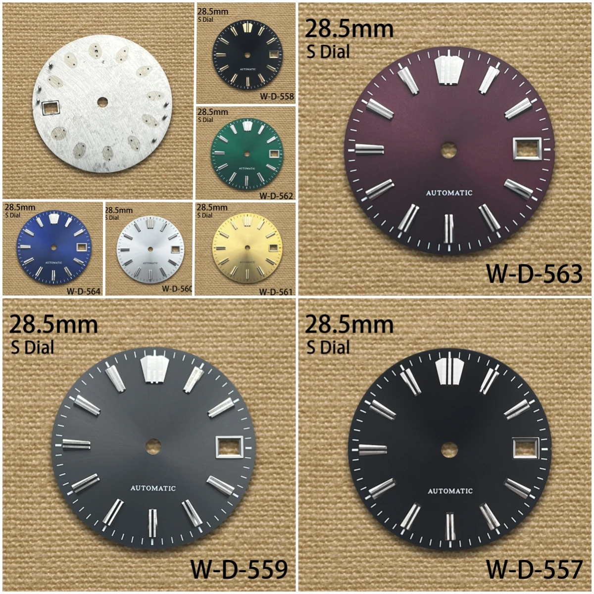 

28.5mm S Logo Sunray Dial Fit NH35/NH36/4R/7S Movement Applied Index Riveted Dial Watch Modification Accessories