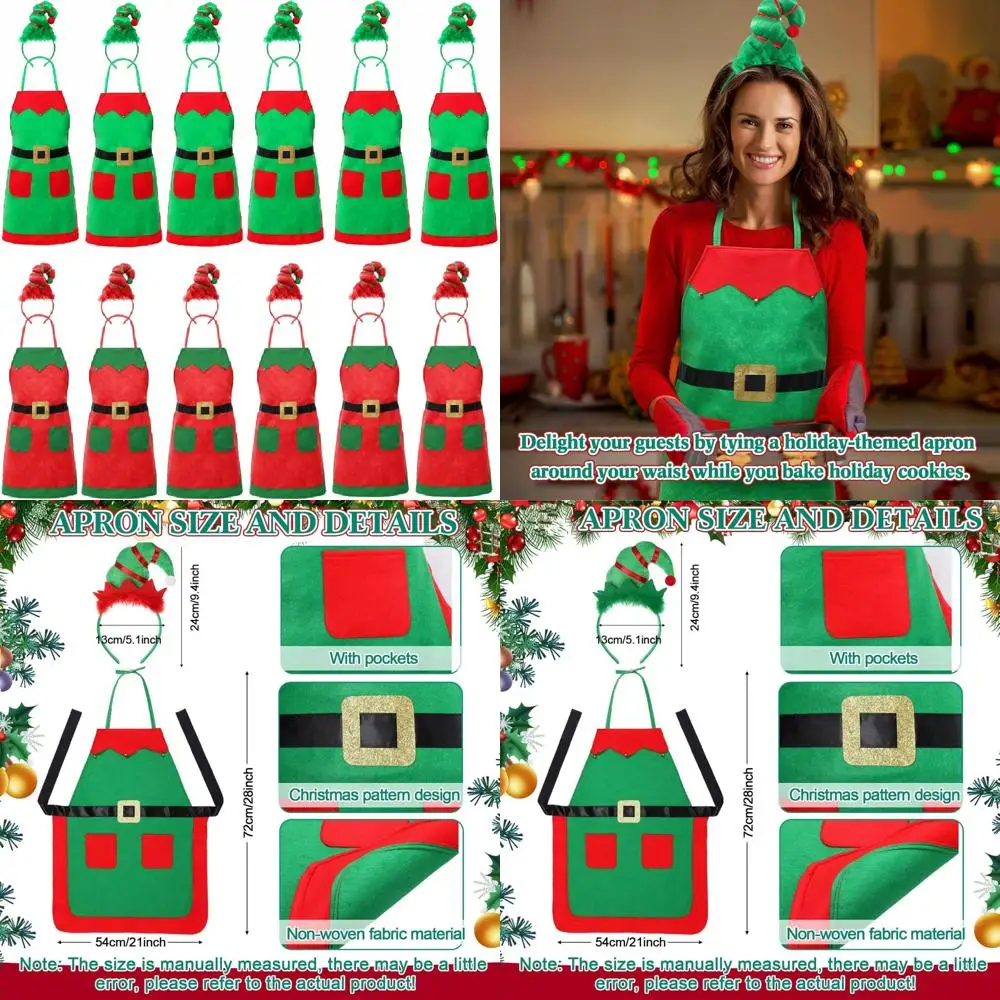 

Christmas Elf Apron Set with 12 Headbands for Women - Adult Costume Accessories for Festive Celebrations