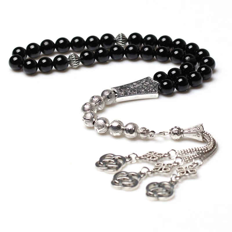 

islam prayer beads misbaha natural black agate stone tasbih 33 sibha muslim rosary gifts