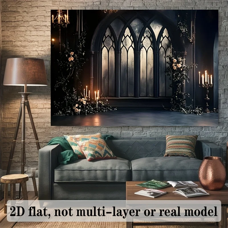 1 piece of Gothic arched window candlelight theme background cloth, made of polyester, suitable for home and wall decoration view 3