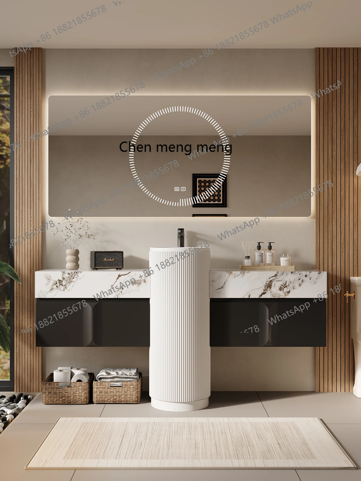 

Double layer lacquered bathroom cabinet combination rock slab Corian skin-resistant column basin toilet wash sink