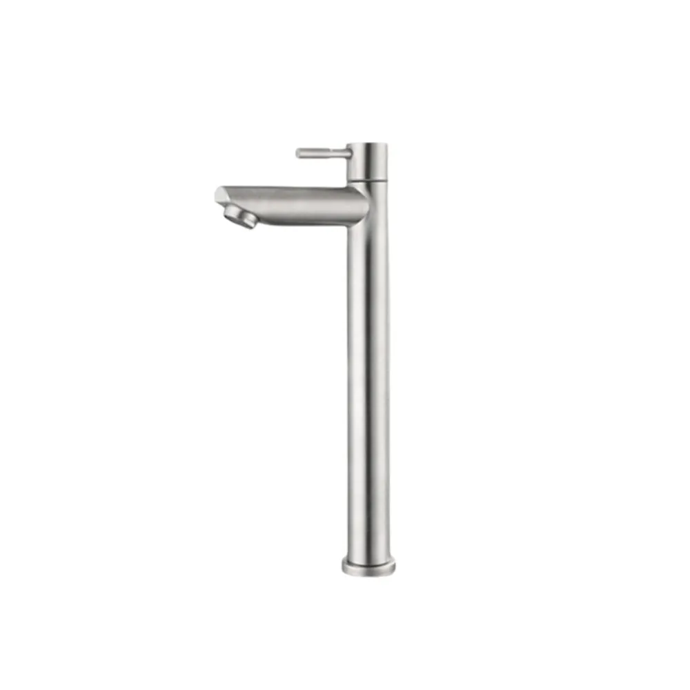 Stainless Steel Heighten Washbasin Faucet Silver/Black Quick Open Single Cold Faucet Rust-proof Sink Water Tap Hotel