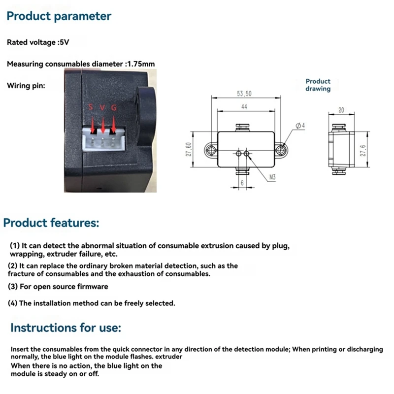 A39Q-For IR3 V2 Filament Detection Module Sensor For Marlin 2.0/Klipper Firmware Automatic Runout Detector